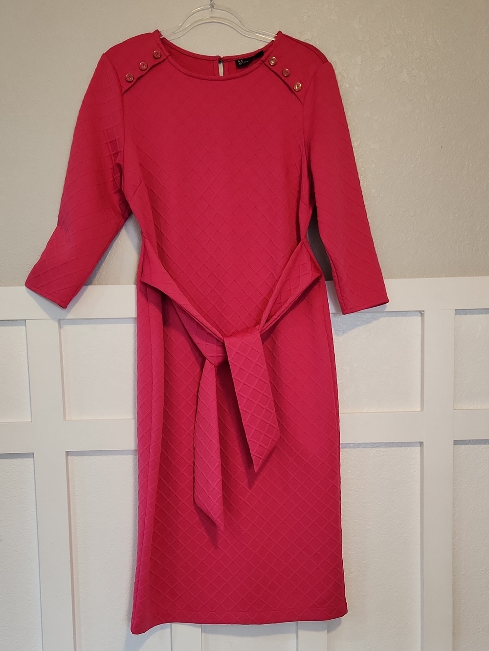 New York & Company Hot Pink Diamond Patter Midi Dress with Belt